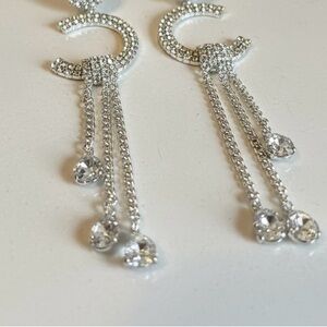 Elegant Silver Tone Crystal Drop Earrings - Women Jewelry